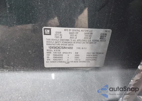 2016 Chevrolet Tahoe Ltz z USA, uszkodzony, nr VIN 1GNSKCKC7GR414093